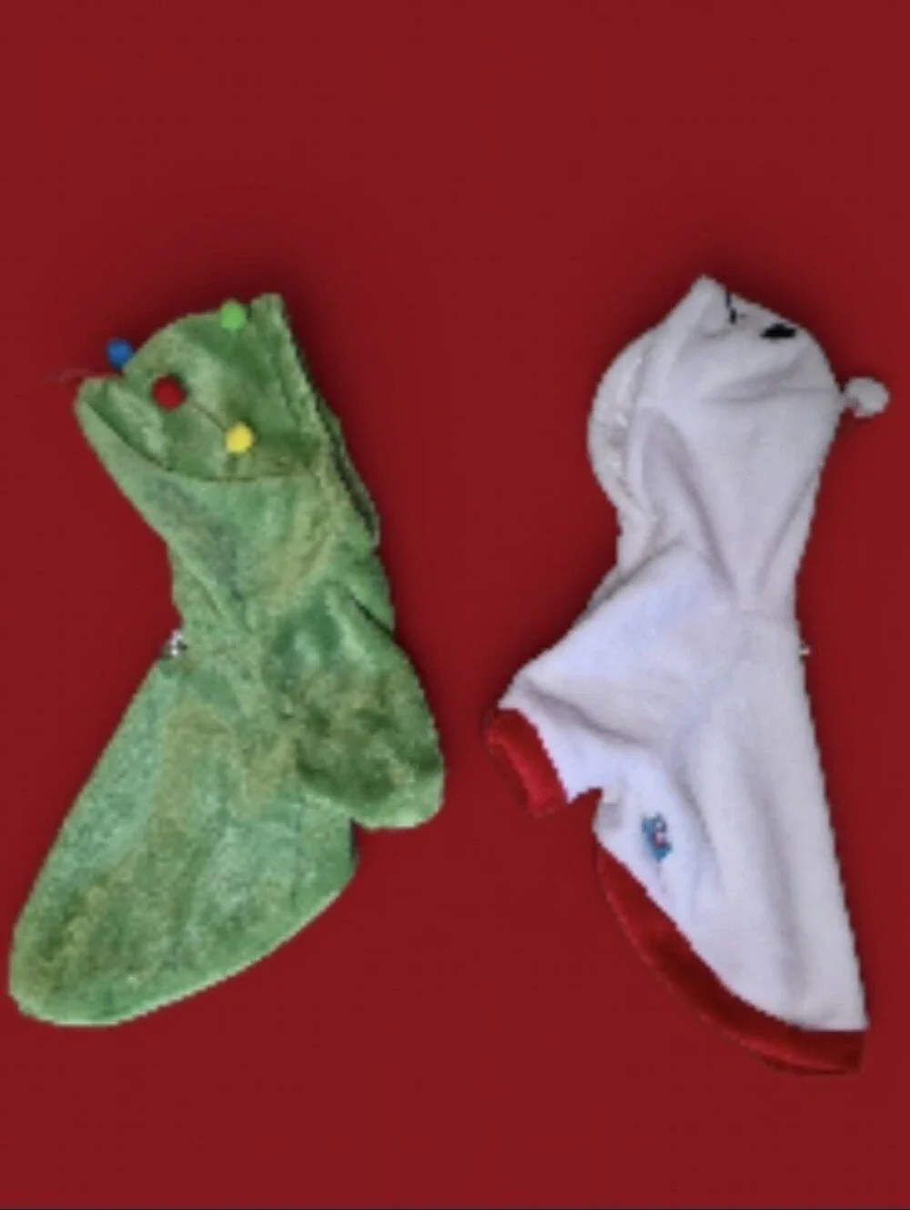 🎅 Holiday Plush Pet Hoodie Set - Green Christmas Tree & White Snowman (NWOT)